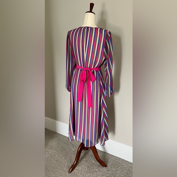 Boden PETITE Dress Pink Striped Bow Belt Size 10 petite - Picture 2 of 7